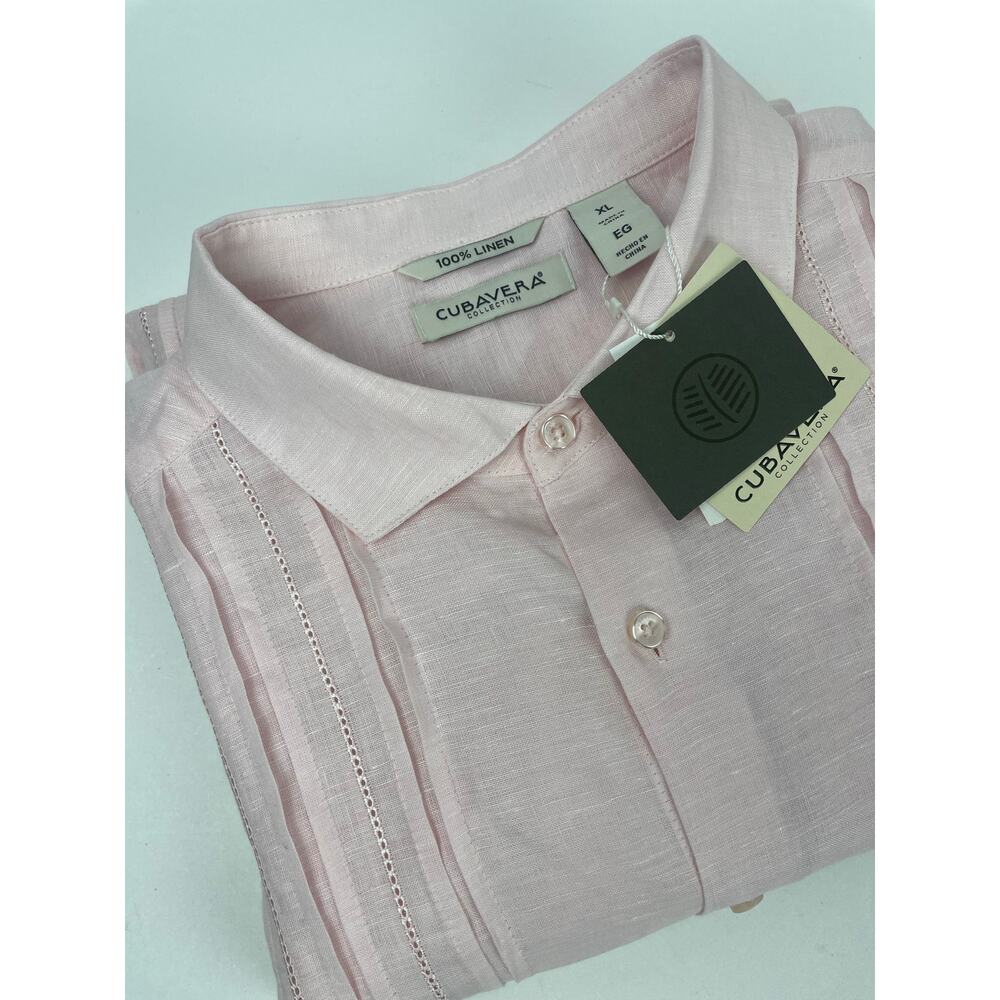 NWT Cubavera Men’s Button Down Shirt SIZE XL 100% Linen Rose Shadow